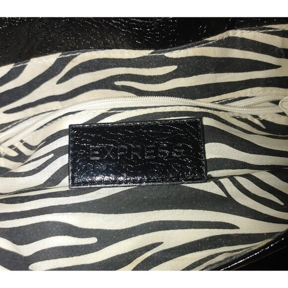Express Black Fold Over Bag Clutch Vintage Zebra Lining - Picture 1 of 5